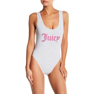 JUICY COUTURE Black Label Verbiage One-Piece Swimsuit SWIMWEAR Polka Dot ( L )